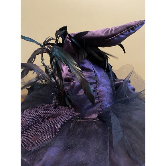 Halloween Witch Hat Purple Feathers Spiders Satin Costume Masquerade Holiday - Picture 4 of 6